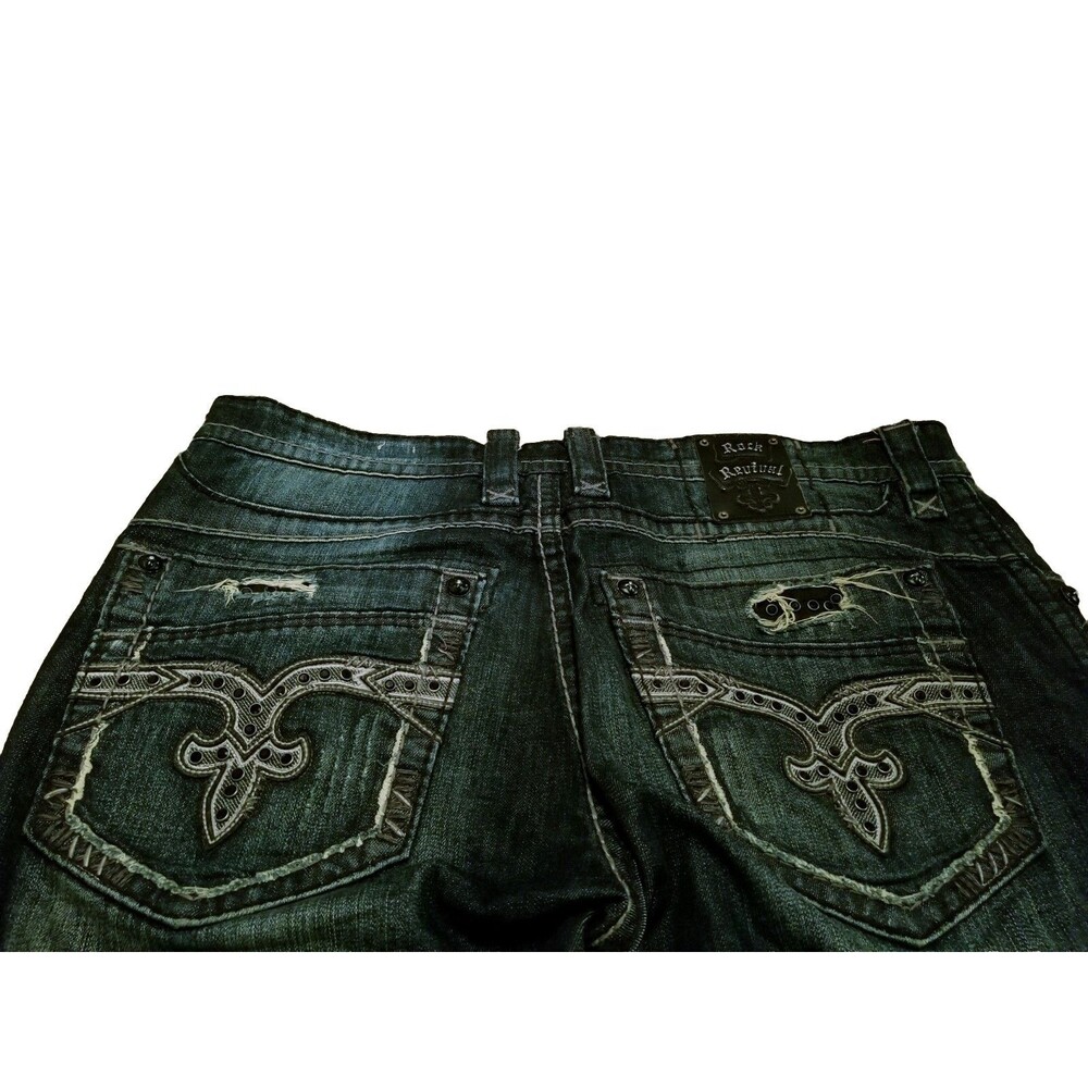 Rock Revival Luckett Jeans Men Size 38 Relaxed Straight Dark Distressed (42x29) - Picture 4 of 6